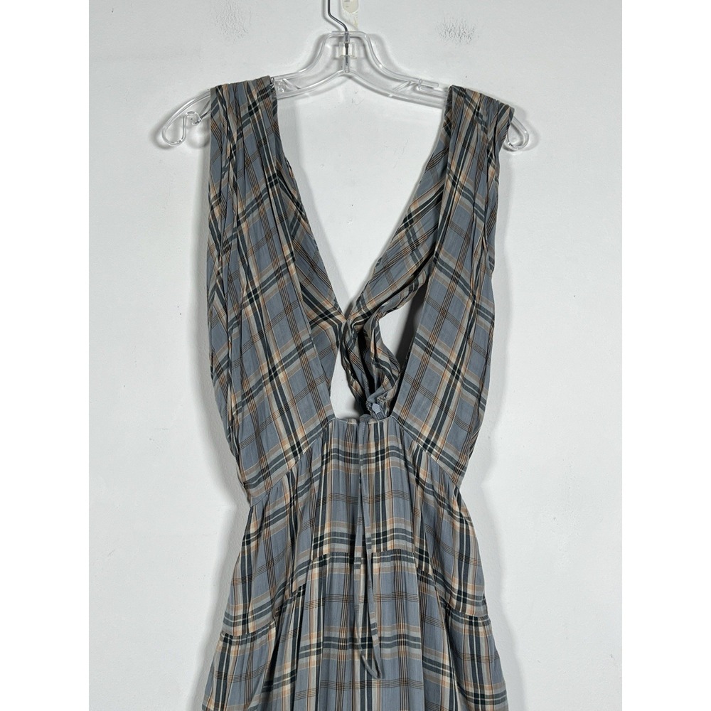 Ulla Johnson Crisscross Halter Cutout Tiered Maxi Dress Sz 4 Multi Plaid  Belted - Picture 3 of 10